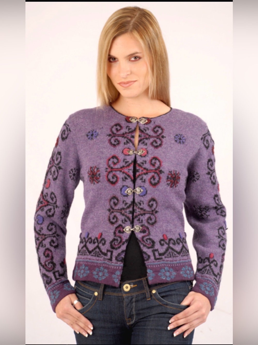 ALPACA Peruvian Link Women's Purple Wool Cardigan Sweater SMALL
